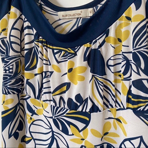 Navy and Yellow Botanical Leaf Print Summer Dress. Fits like Womens 2/4 - Picture 6 of 8